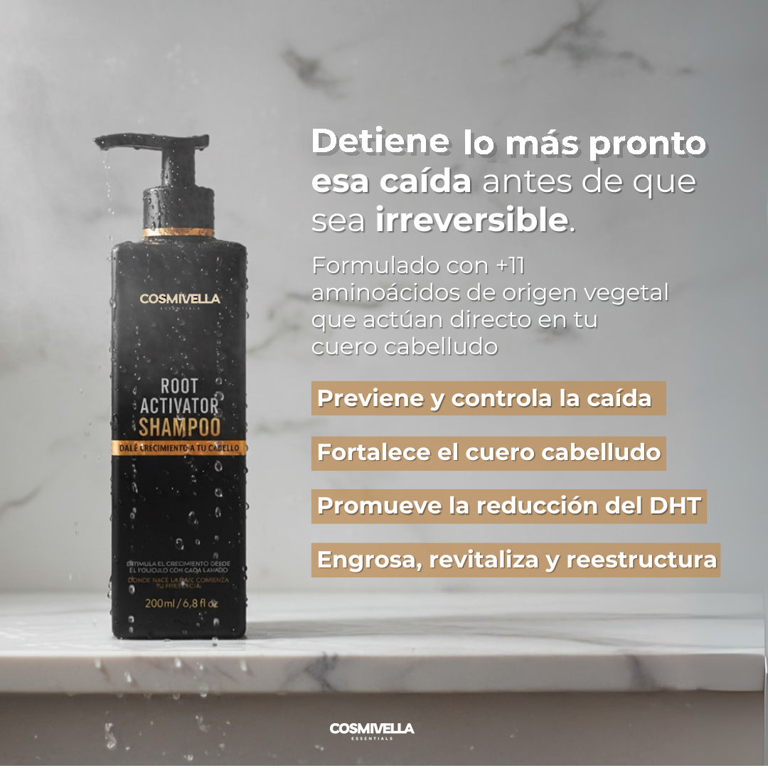 Champú activador de raíces para hombres. Mejora la densidad capilar en cada lavado.